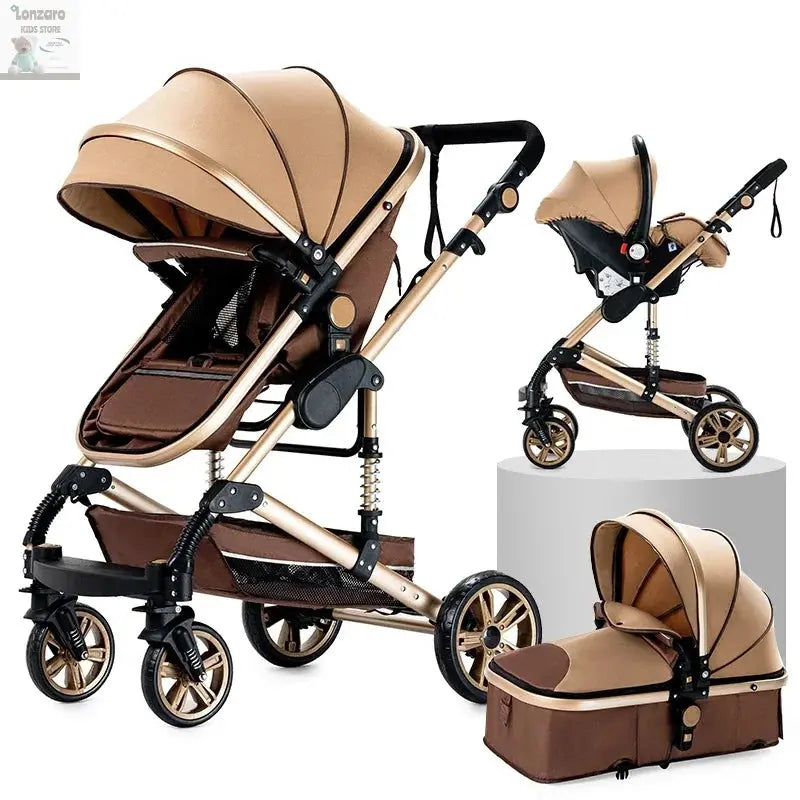 3 in 1 Stroller 3 in 1 Newborn Stroller Mom Shop Cart Baby Car Luxury High Landscape Fashion Lightweight Portable Travel Trolley Lonzaro Kids