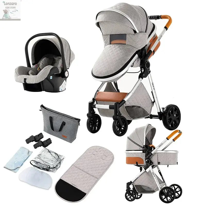 3 in 1 Stroller 3 in 1 Newborn Stroller Mom Shop Cart Baby Car Luxury High Landscape Fashion Lightweight Portable Travel Trolley Lonzaro Kids