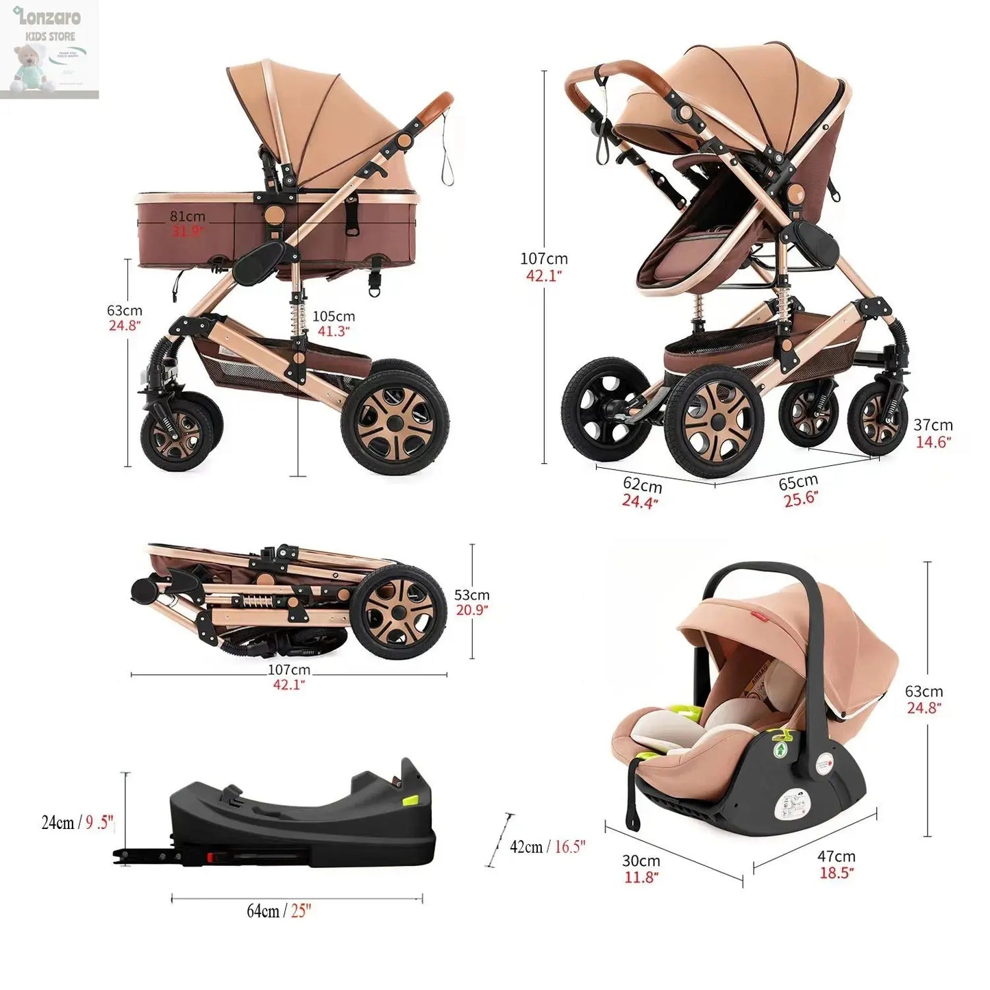 3-in-1 kinderwagen - Luxe Lonzaro Kids