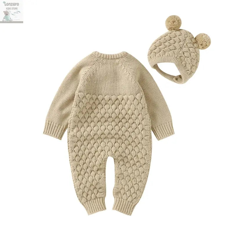 Baby rompers Set - Gebreide Jumpsuit met Muts - Lonzaro Kids