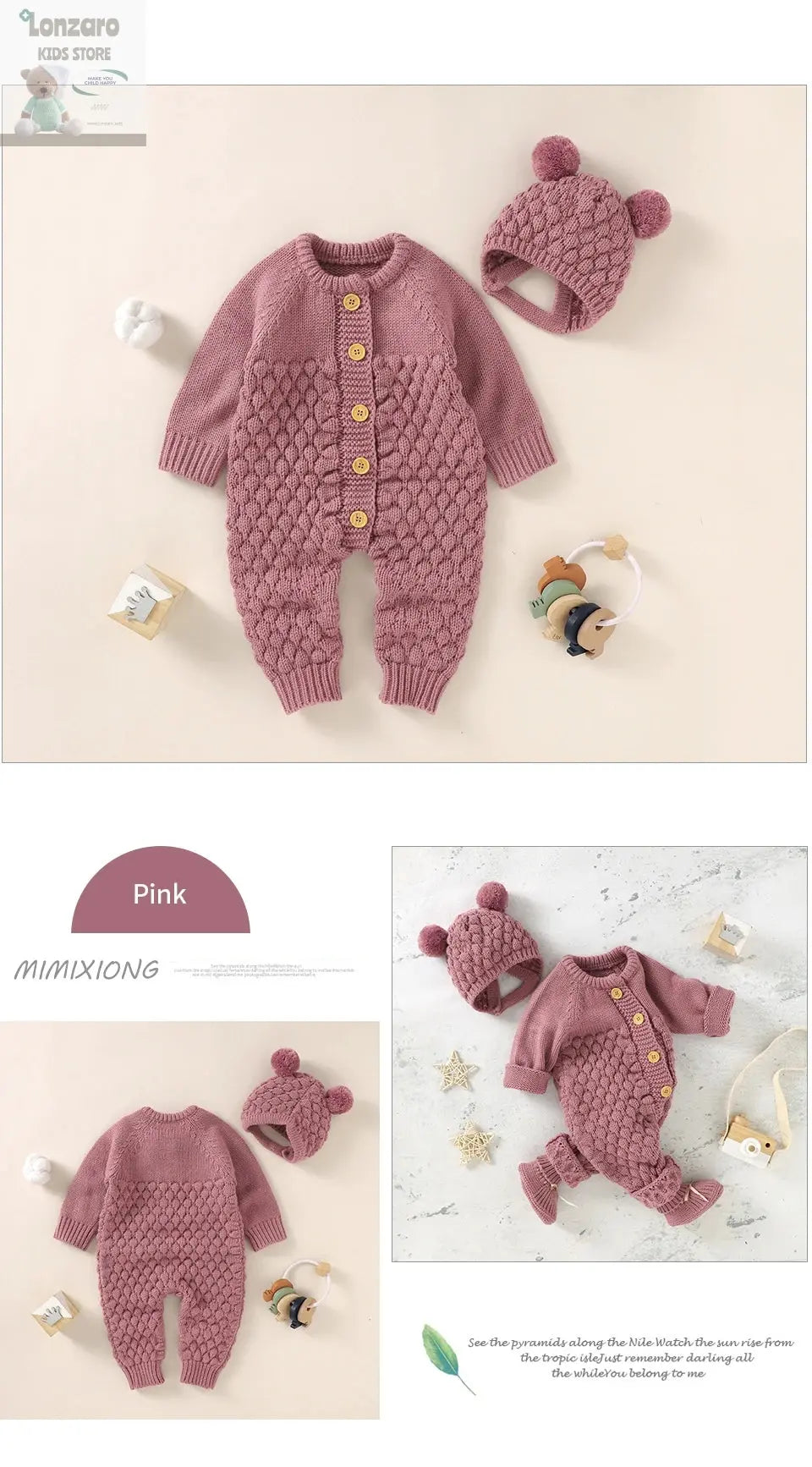 Baby rompers Set - Gebreide Jumpsuit met Muts - Lonzaro Kids
