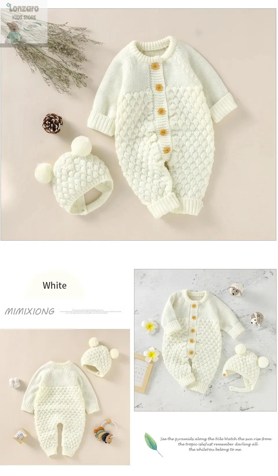 Baby rompers Set - Gebreide Jumpsuit met Muts - Lonzaro Kids