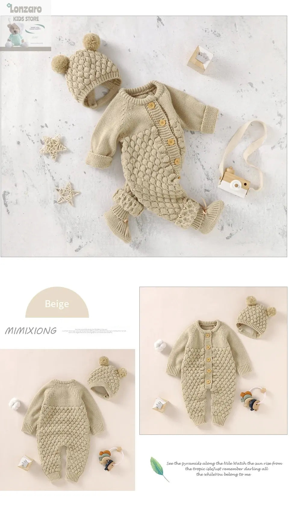 Baby rompers Set - Gebreide Jumpsuit met Muts - Lonzaro Kids