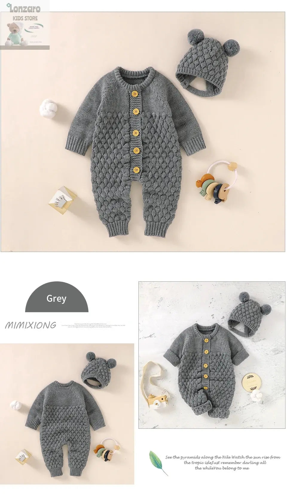 Baby rompers Set - Gebreide Jumpsuit met Muts - Lonzaro Kids