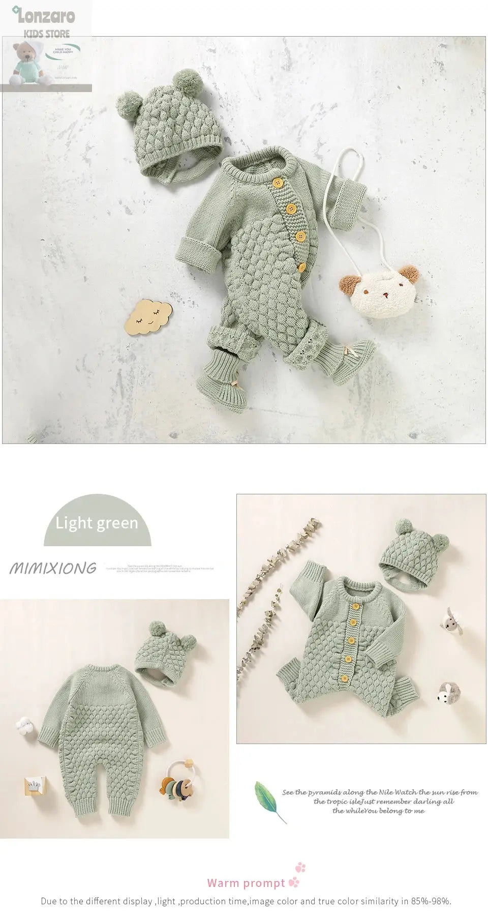 Baby rompers Set - Gebreide Jumpsuit met Muts - Lonzaro Kids