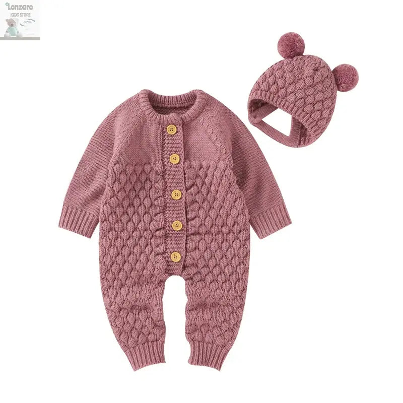 Baby rompers Set - Gebreide Jumpsuit met Muts - Lonzaro Kids