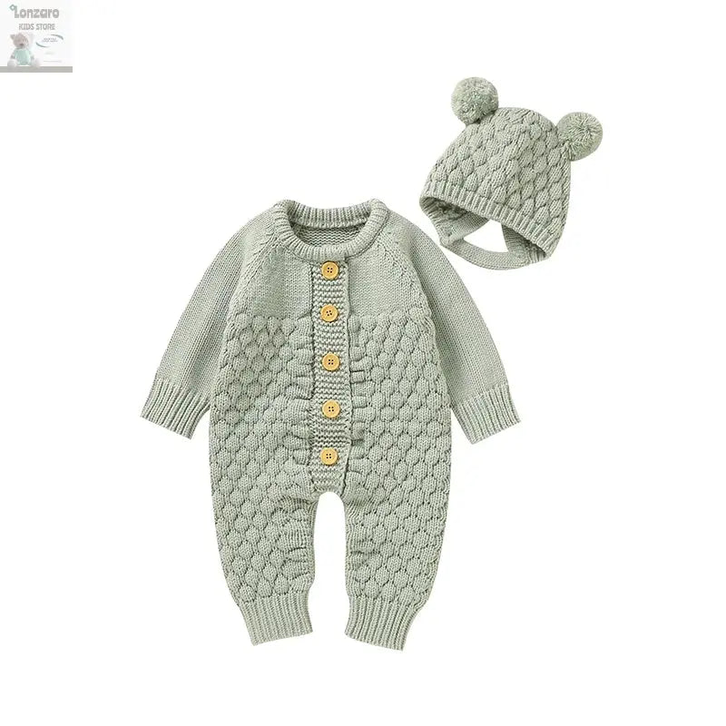 Baby rompers Set - Gebreide Jumpsuit met Muts - Lonzaro Kids