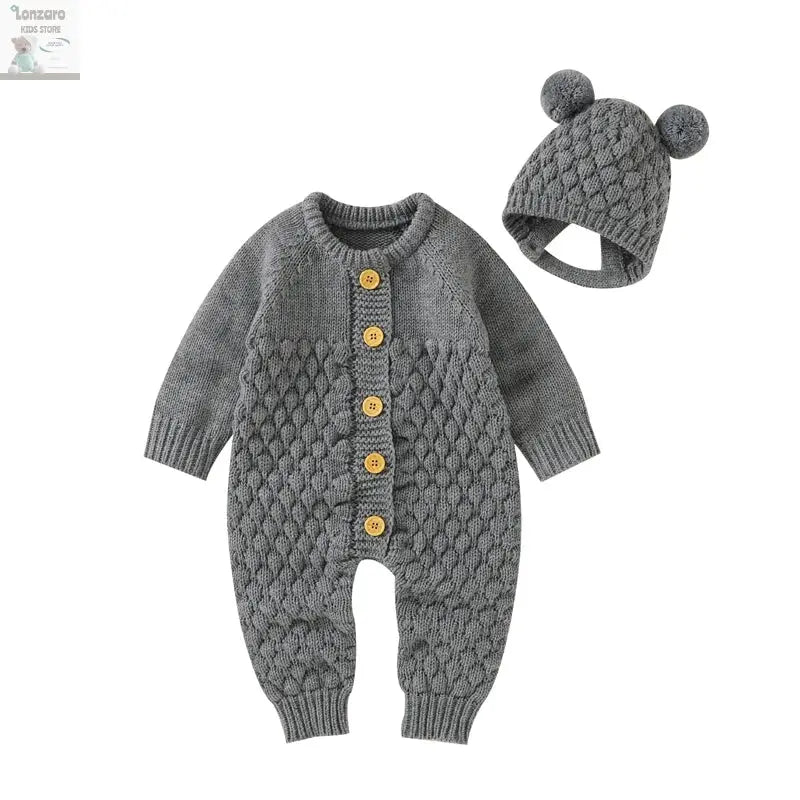 Baby rompers Set - Gebreide Jumpsuit met Muts - Lonzaro Kids