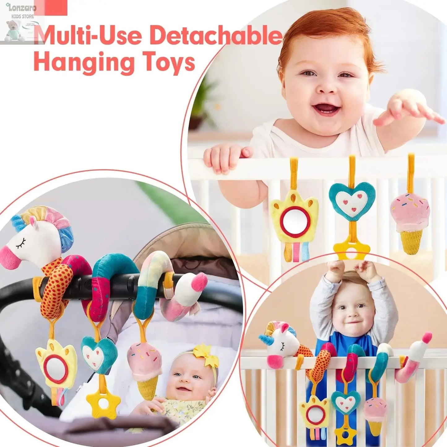 Car Seat Toys for Babies Rattle Mirror Crinkle Squeaky Carseat Stroller Toys 0-6 Months Developmental Newborn Baby Girl Gifts Lonzaro Kids