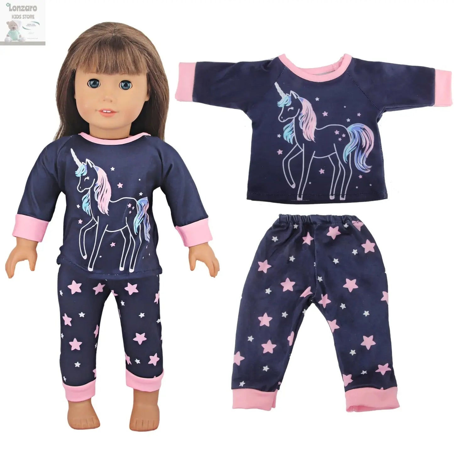 Doll Clothes Pajamas For 43cm Baby New Born&American 18 Inch Girl Doll Unicorn Shark Cartoon Clothes Suit For Generation Doll Lonzaro Kids