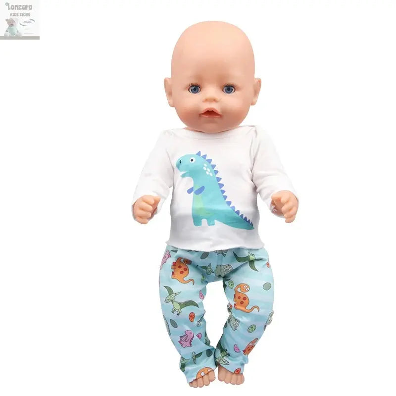 Doll Clothes Pajamas For 43cm Baby New Born&American 18 Inch Girl Doll Unicorn Shark Cartoon Clothes Suit For Generation Doll Lonzaro Kids