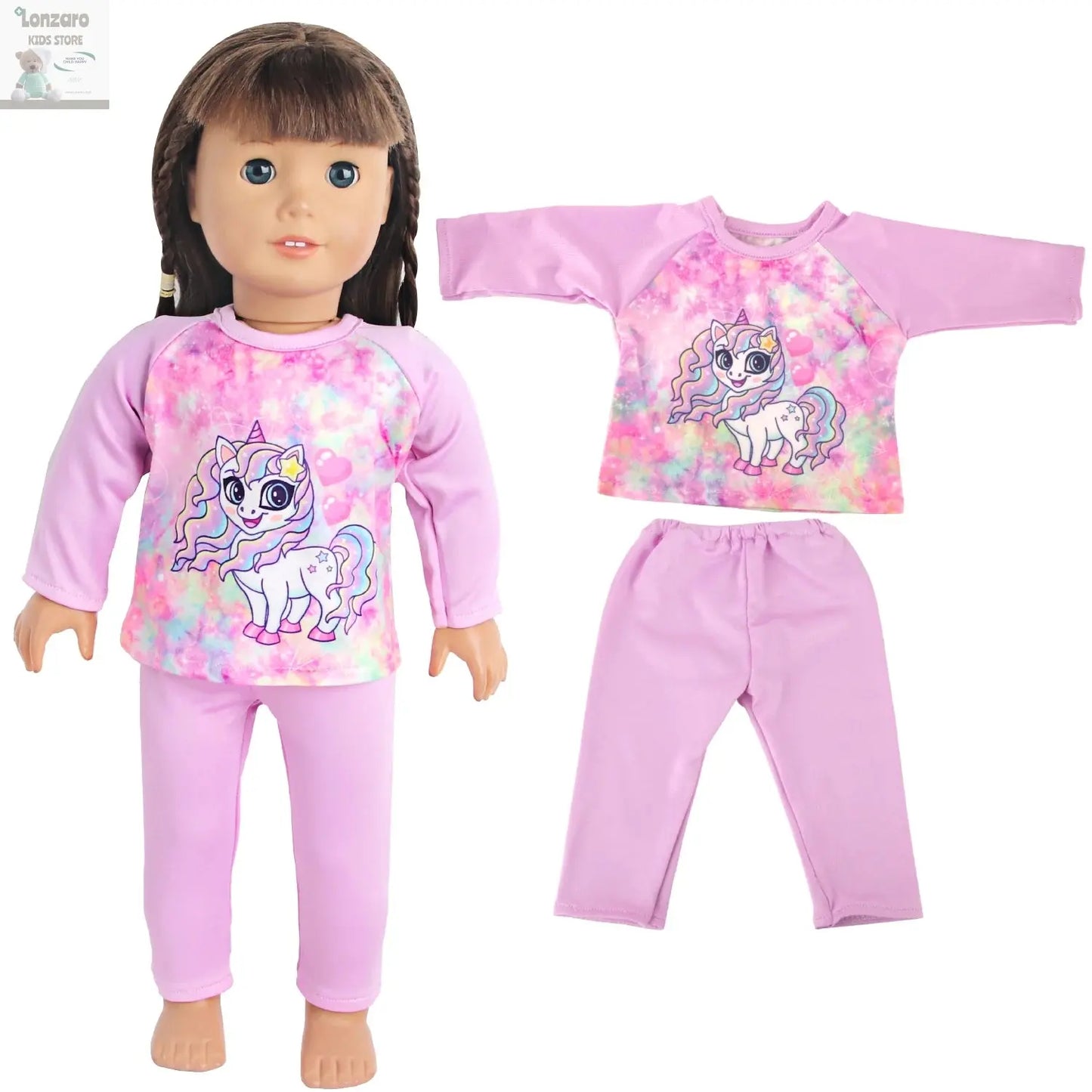 Doll Clothes Pajamas For 43cm Baby New Born&American 18 Inch Girl Doll Unicorn Shark Cartoon Clothes Suit For Generation Doll Lonzaro Kids