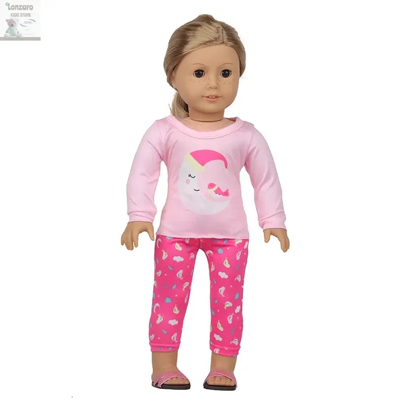 Doll Clothes Pajamas For 43cm Baby New Born&American 18 Inch Girl Doll Unicorn Shark Cartoon Clothes Suit For Generation Doll Lonzaro Kids