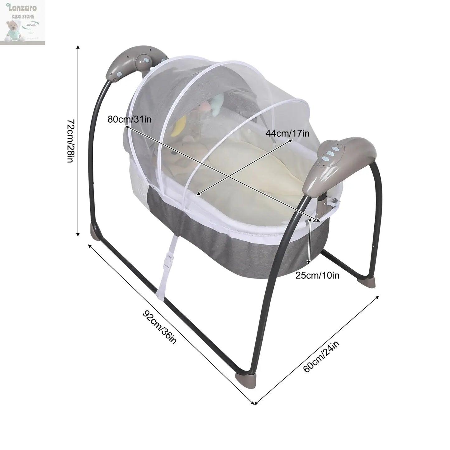 Elektrische Babywip wieg 0 tot 24 maanden Lonzaro Kids