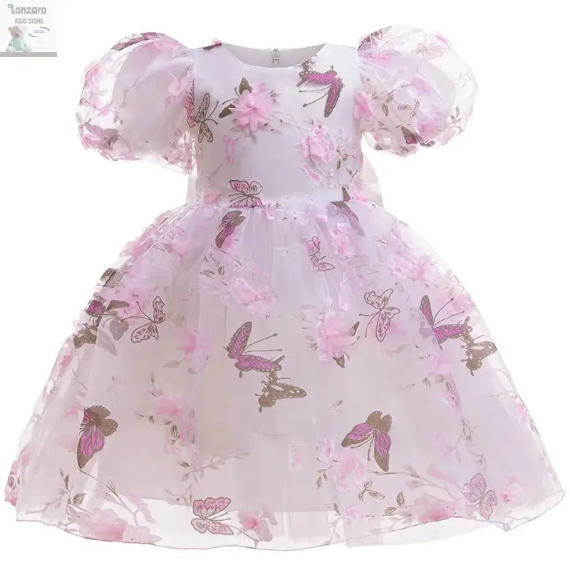 Girls 3D Rose Bubble Sleeves Princess Dress New Children's Fashion Lace Dress Carnival Birthday Party Performance Clothing Lonzaro Kids