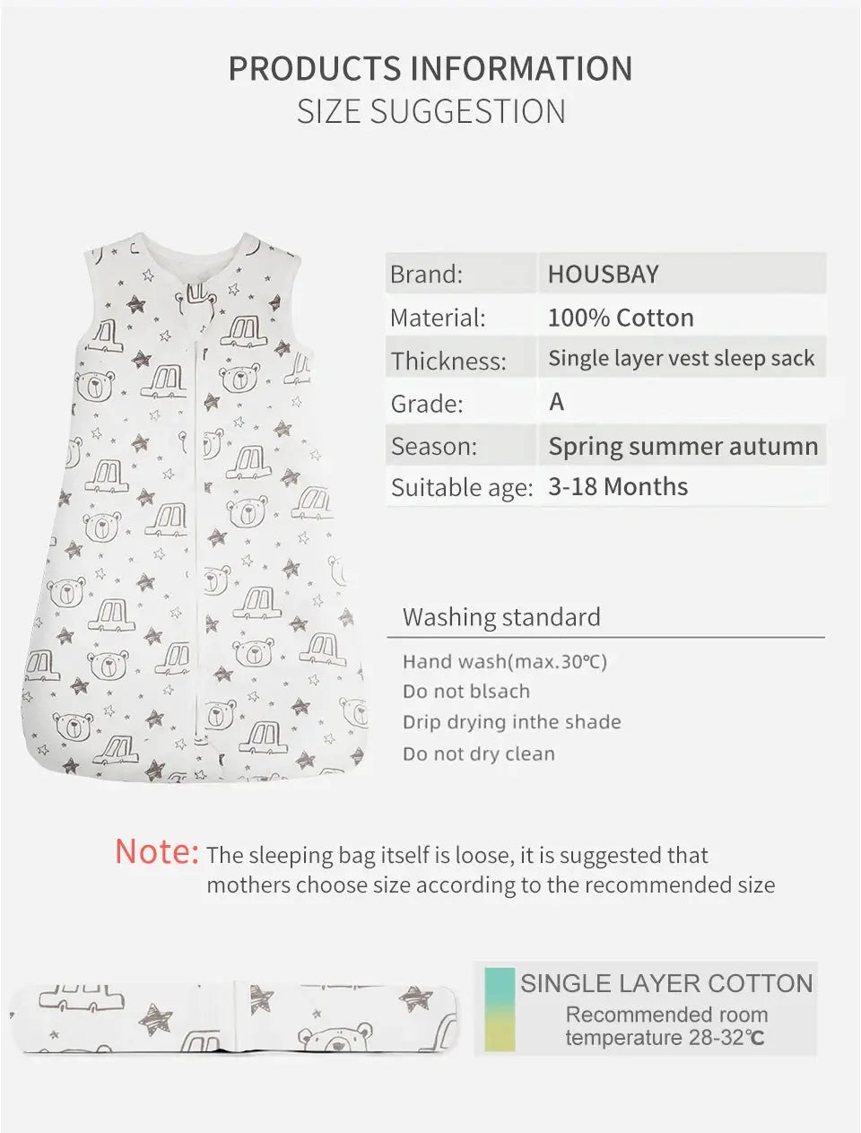 Sleeping Bags For Baby 3-18Months Summer Thin Baby One-Piece Sleepwear Cute Bear Print Cartoon Sleepsack Anti-Kick Blanket Lonzaro Kids