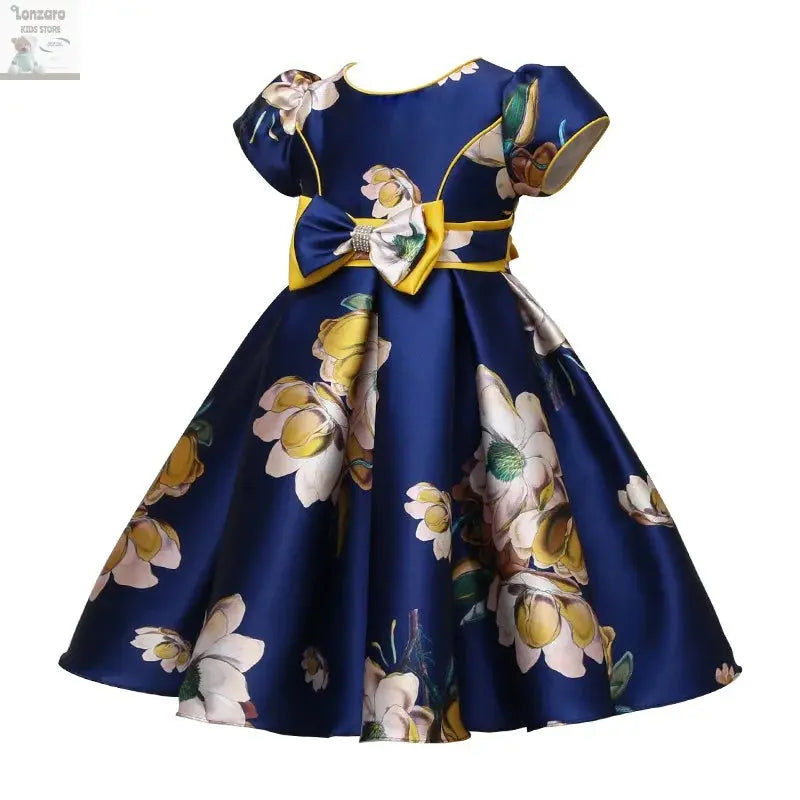 Hetiso Satin Cute Girls Birthday Floral Print Dresses Flower Bow Children's Clothing Casual Princess Party Clothes 3-10T Lonzaro Kids