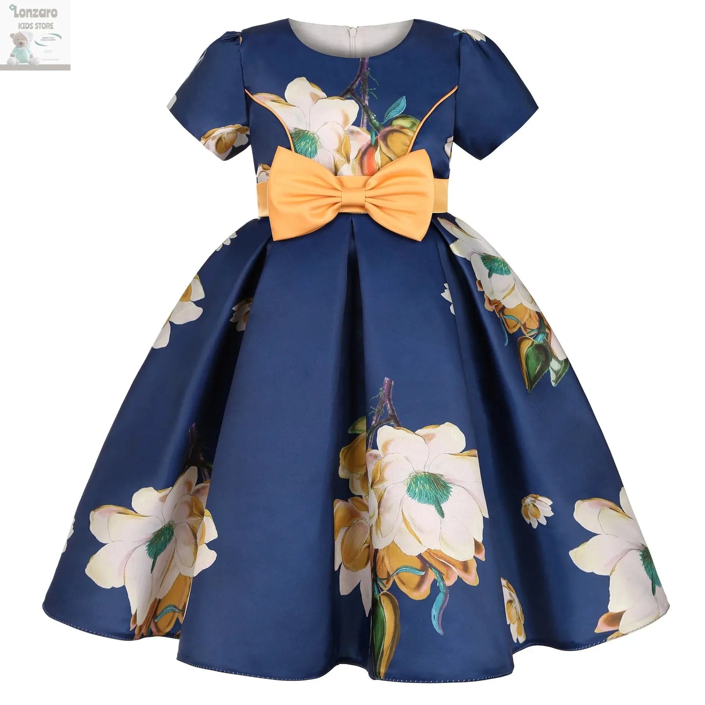 Hetiso Satin Cute Girls Birthday Floral Print Dresses Flower Bow Children's Clothing Casual Princess Party Clothes 3-10T Lonzaro Kids