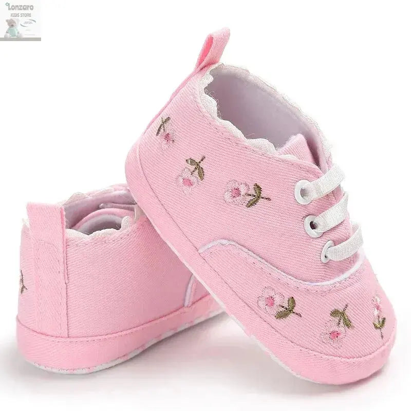 Meckior Newborn Baby Girl Casual Canvas Shoes Flower Cotton Sole Non-slip Baby Shoes Female Infant First Walkers Crib Shoes Lonzaro Kids