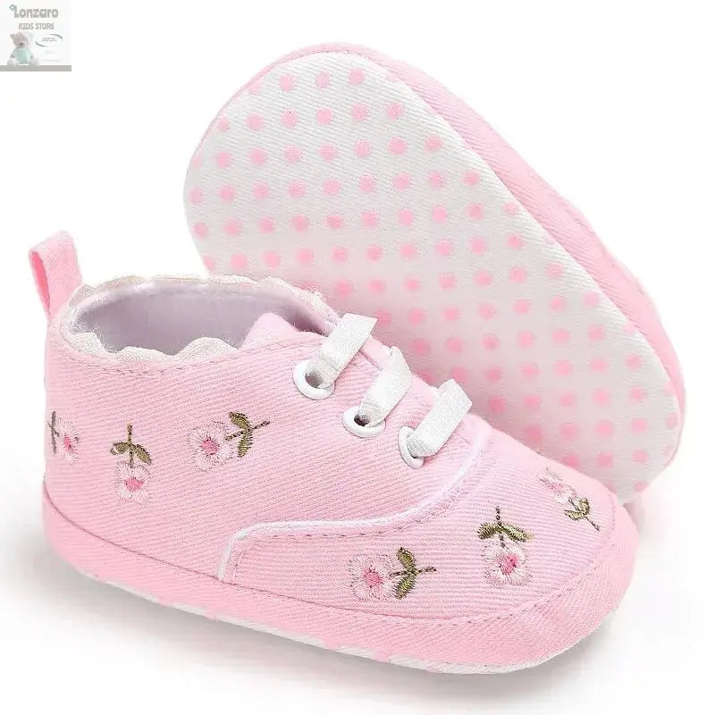 Meckior Newborn Baby Girl Casual Canvas Shoes Flower Cotton Sole Non-slip Baby Shoes Female Infant First Walkers Crib Shoes Lonzaro Kids