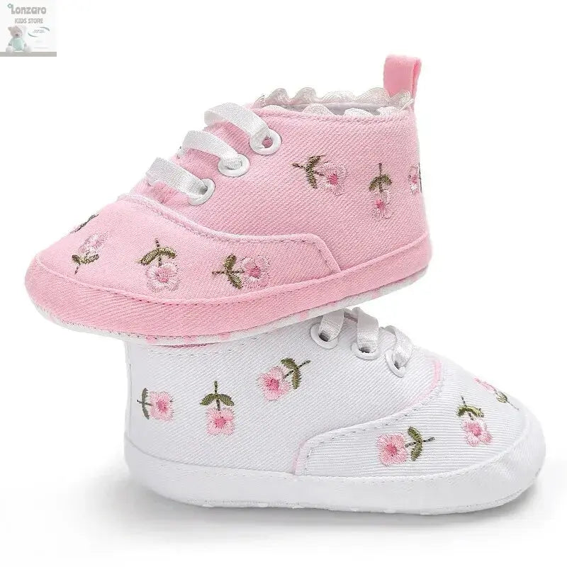 Meckior Newborn Baby Girl Casual Canvas Shoes Flower Cotton Sole Non-slip Baby Shoes Female Infant First Walkers Crib Shoes Lonzaro Kids