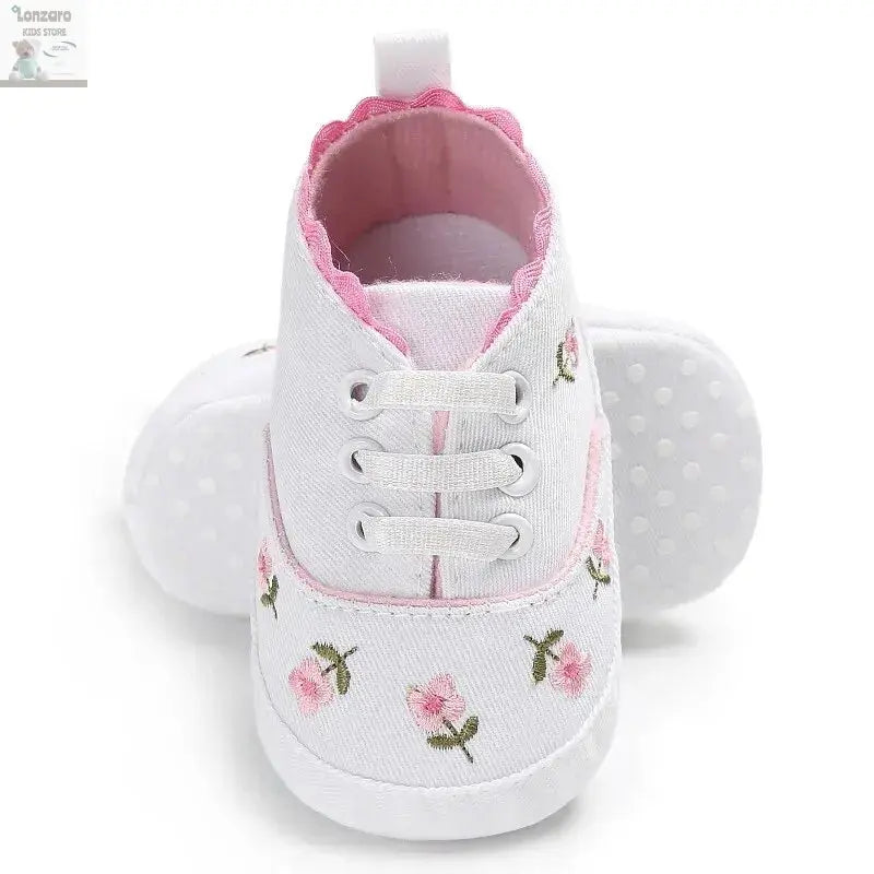 Meckior Newborn Baby Girl Casual Canvas Shoes Flower Cotton Sole Non-slip Baby Shoes Female Infant First Walkers Crib Shoes Lonzaro Kids