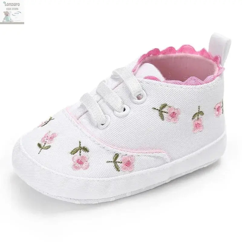 Meckior Newborn Baby Girl Casual Canvas Shoes Flower Cotton Sole Non-slip Baby Shoes Female Infant First Walkers Crib Shoes Lonzaro Kids