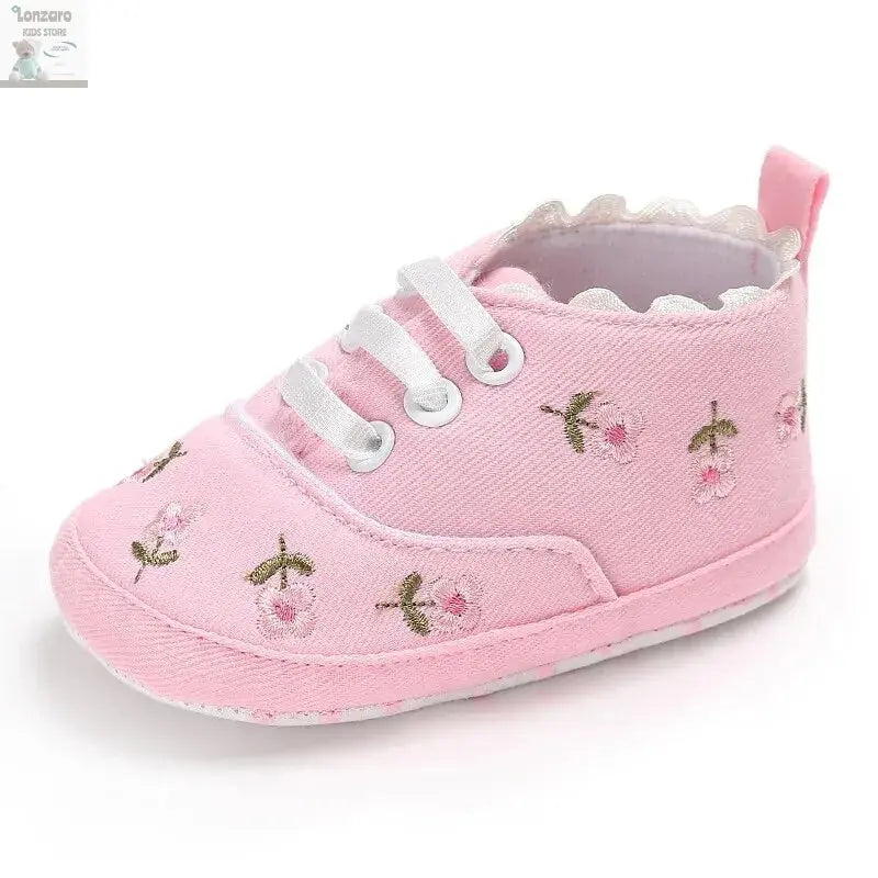 Meckior Newborn Baby Girl Casual Canvas Shoes Flower Cotton Sole Non-slip Baby Shoes Female Infant First Walkers Crib Shoes Lonzaro Kids
