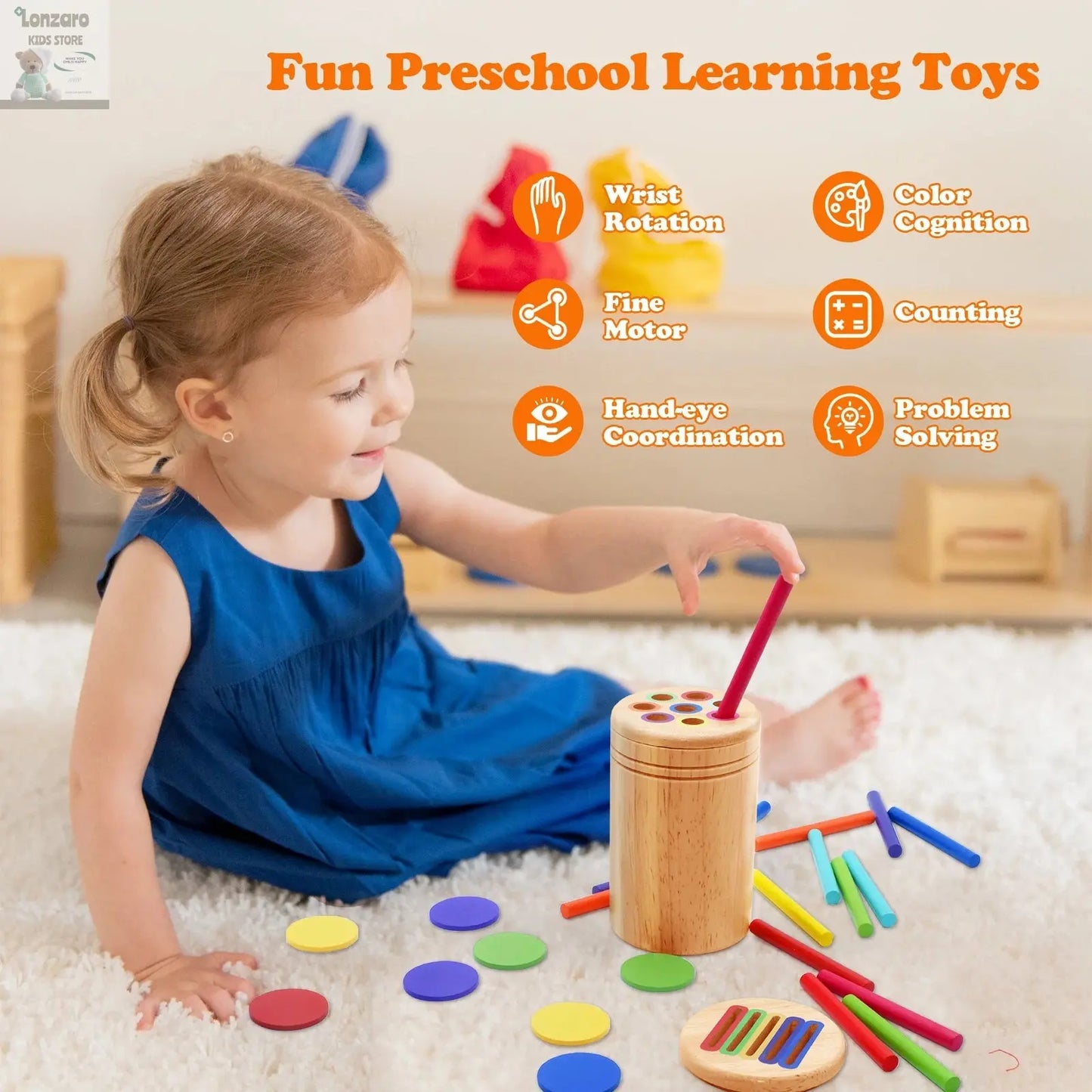 Montessori Wooden Toys Color Sorting Fine Motor Toys Shape Matching Sensory Toys Early Educational Puzzle Toys for Toddlers Lonzaro Kids