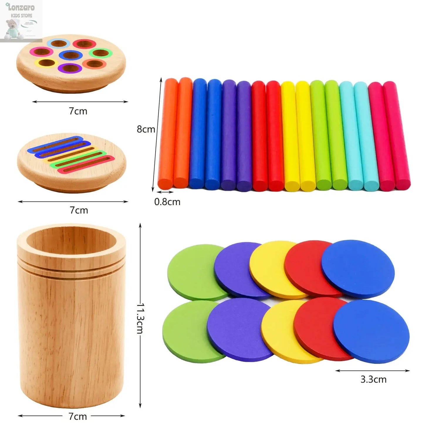 Montessori Wooden Toys Color Sorting Fine Motor Toys Shape Matching Sensory Toys Early Educational Puzzle Toys for Toddlers Lonzaro Kids