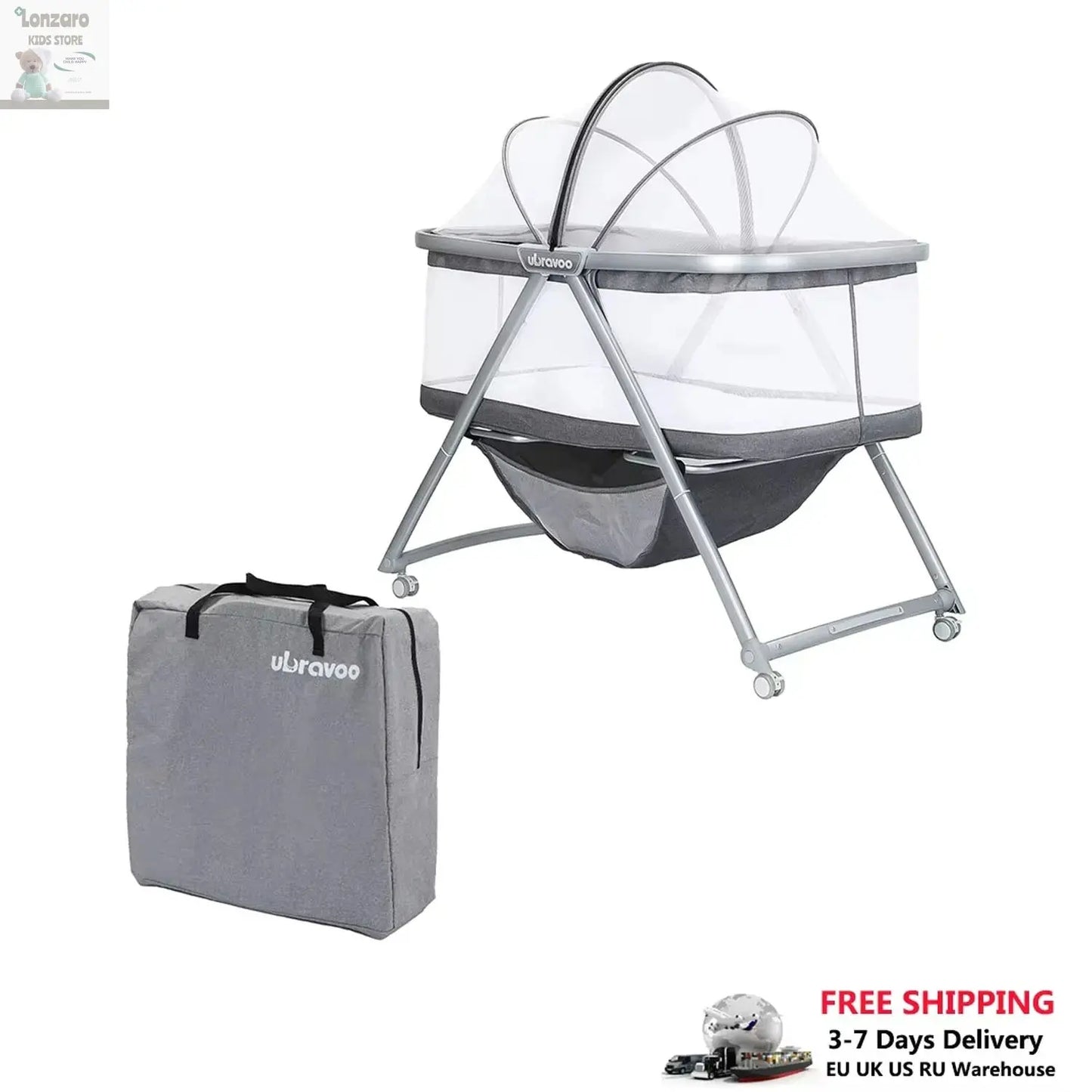UBRAVOO All Mesh Baby Crib with Mattress 3-in-1 for Newborn , Travel Cot | Cradle | Crib on Wheels Convertible with Mosquito net Lonzaro Kids
