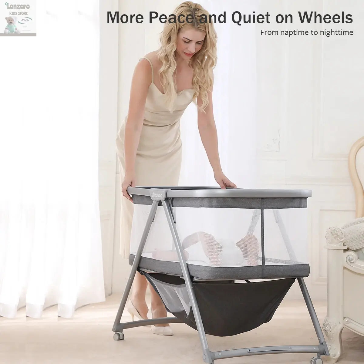 UBRAVOO All Mesh Baby Crib with Mattress 3-in-1 for Newborn , Travel Cot | Cradle | Crib on Wheels Convertible with Mosquito net Lonzaro Kids