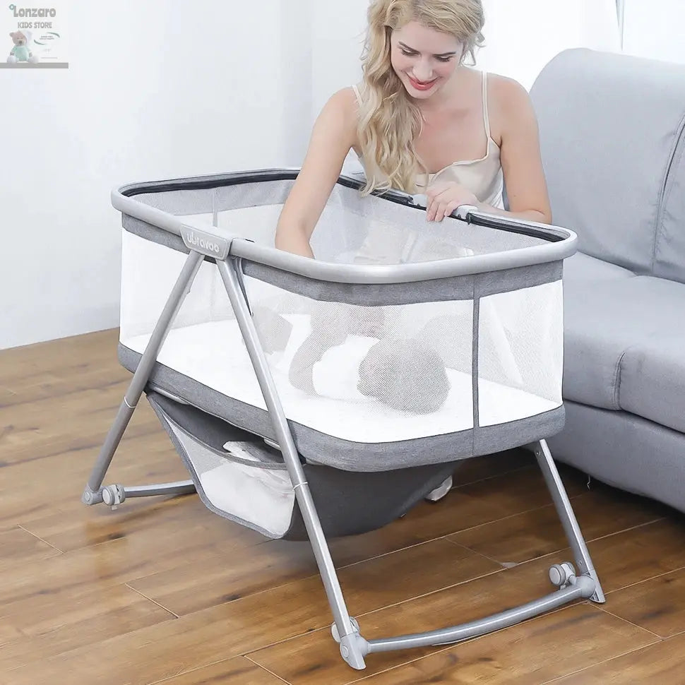 UBRAVOO All Mesh Baby Crib with Mattress 3-in-1 for Newborn , Travel Cot | Cradle | Crib on Wheels Convertible with Mosquito net Lonzaro Kids