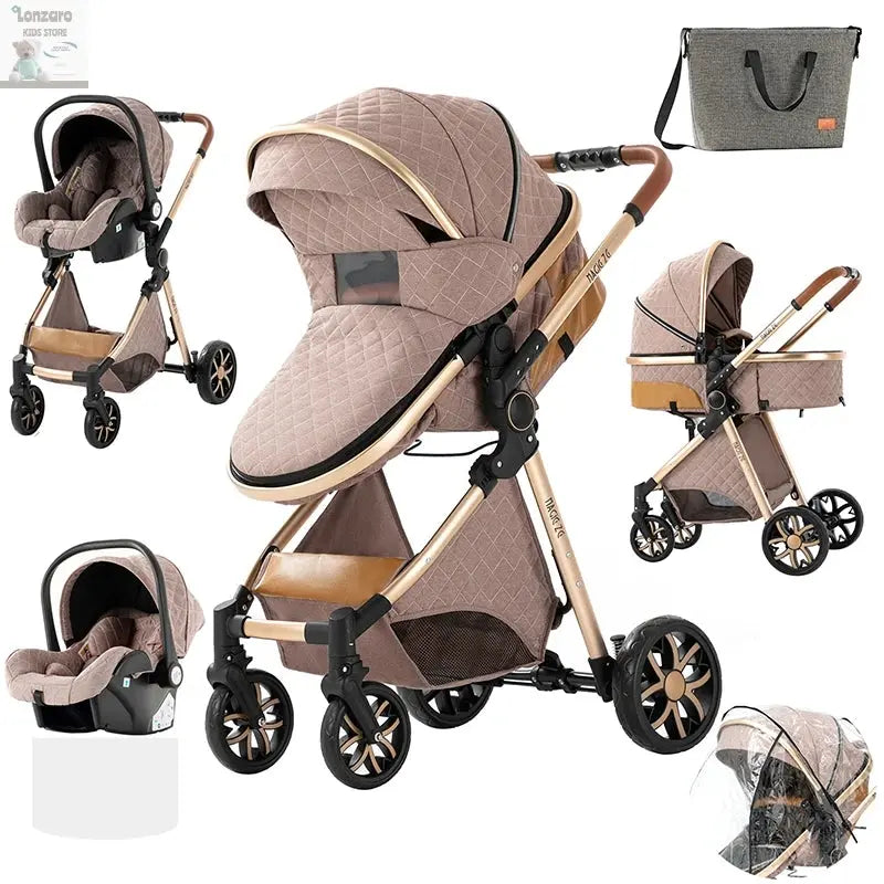 3 in 1 Stroller 3 in 1 Newborn Stroller Mom Shop Cart Baby Car Luxury High Landscape Fashion Lightweight Portable Travel Trolley Lonzaro Kids