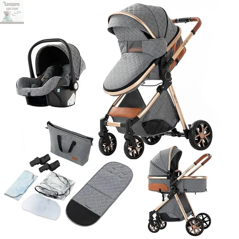 3 in 1 Stroller 3 in 1 Newborn Stroller Mom Shop Cart Baby Car Luxury High Landscape Fashion Lightweight Portable Travel Trolley Lonzaro Kids