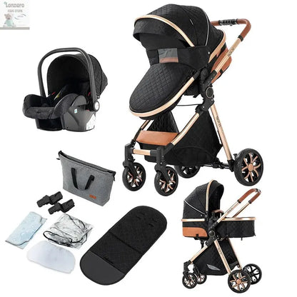 3 in 1 Stroller 3 in 1 Newborn Stroller Mom Shop Cart Baby Car Luxury High Landscape Fashion Lightweight Portable Travel Trolley Lonzaro Kids