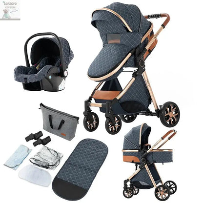 3 in 1 Stroller 3 in 1 Newborn Stroller Mom Shop Cart Baby Car Luxury High Landscape Fashion Lightweight Portable Travel Trolley Lonzaro Kids