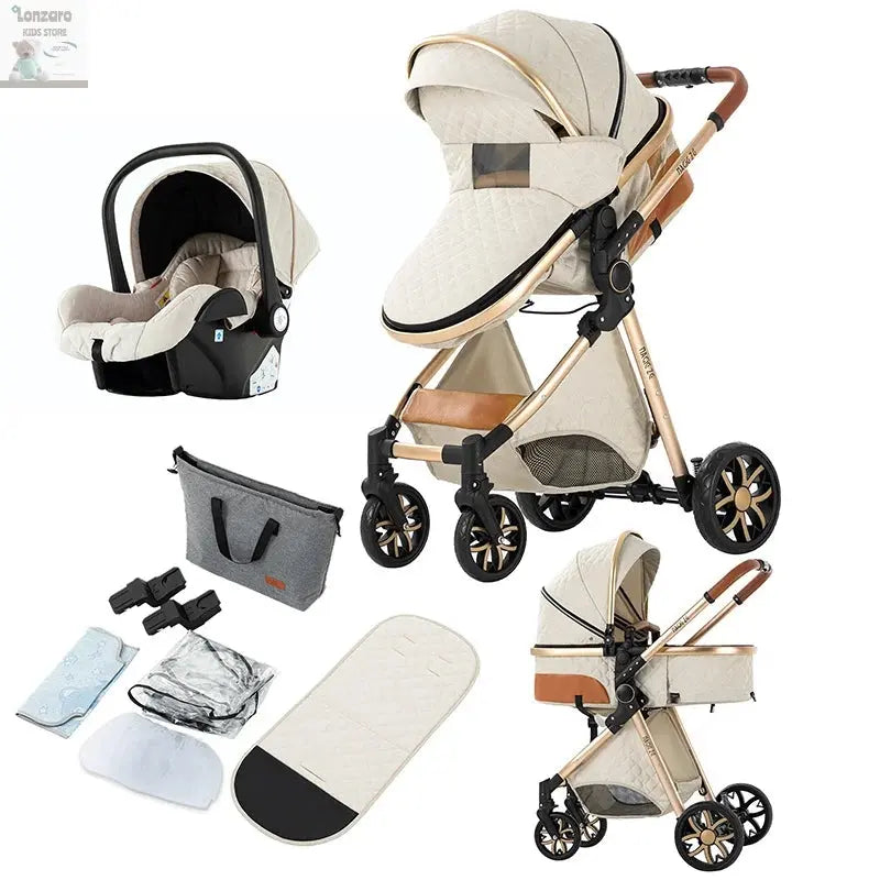 3 in 1 Stroller 3 in 1 Newborn Stroller Mom Shop Cart Baby Car Luxury High Landscape Fashion Lightweight Portable Travel Trolley Lonzaro Kids