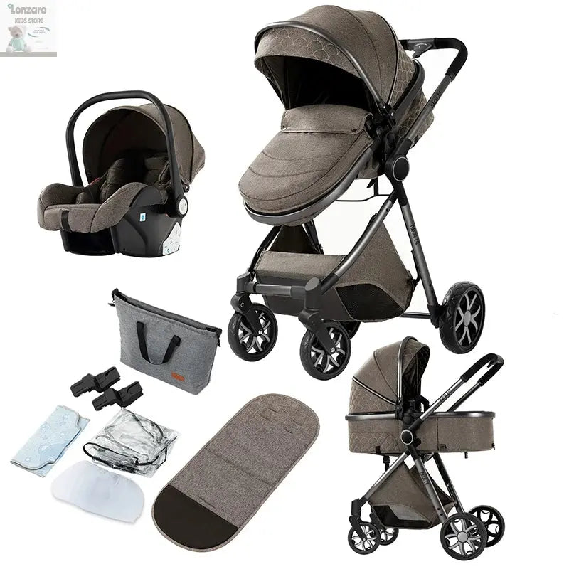 3 in 1 Stroller 3 in 1 Newborn Stroller Mom Shop Cart Baby Car Luxury High Landscape Fashion Lightweight Portable Travel Trolley Lonzaro Kids