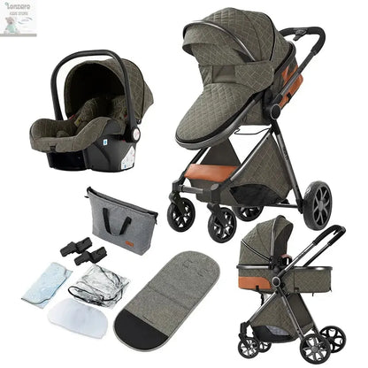3 in 1 Stroller 3 in 1 Newborn Stroller Mom Shop Cart Baby Car Luxury High Landscape Fashion Lightweight Portable Travel Trolley Lonzaro Kids