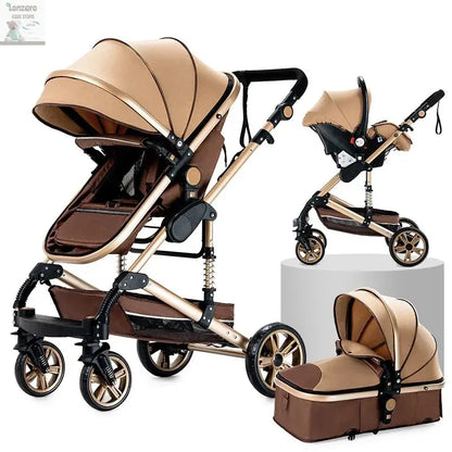 3 in 1 Stroller 3 in 1 Newborn Stroller Mom Shop Cart Baby Car Luxury High Landscape Fashion Lightweight Portable Travel Trolley Lonzaro Kids