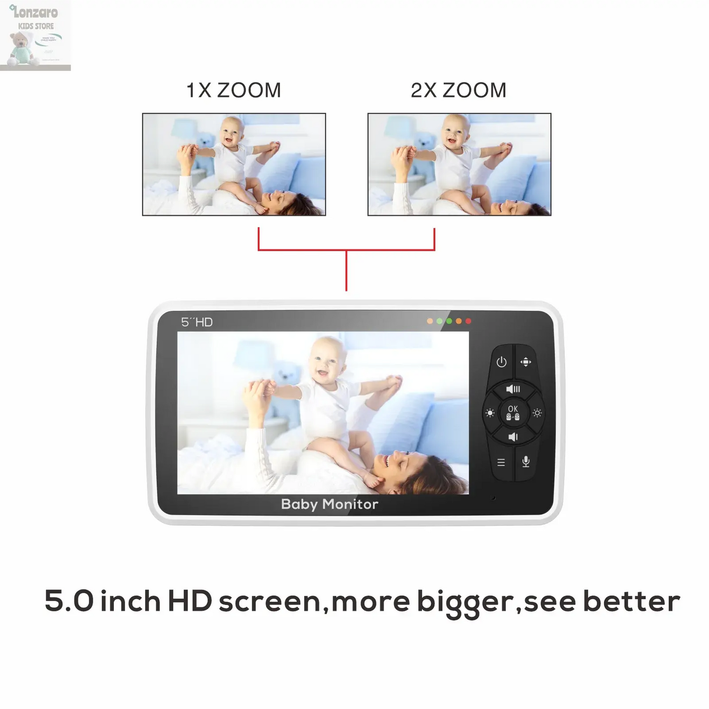 5 inch video Babyfoon met Camera en Audio - Lonzaro Kids