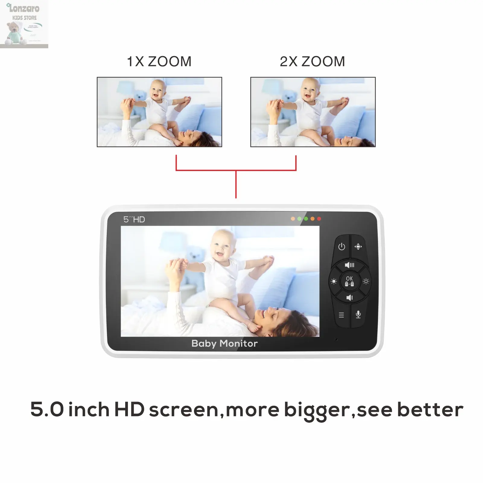 5 inch video Babyfoon met Camera en Audio - Lonzaro Kids