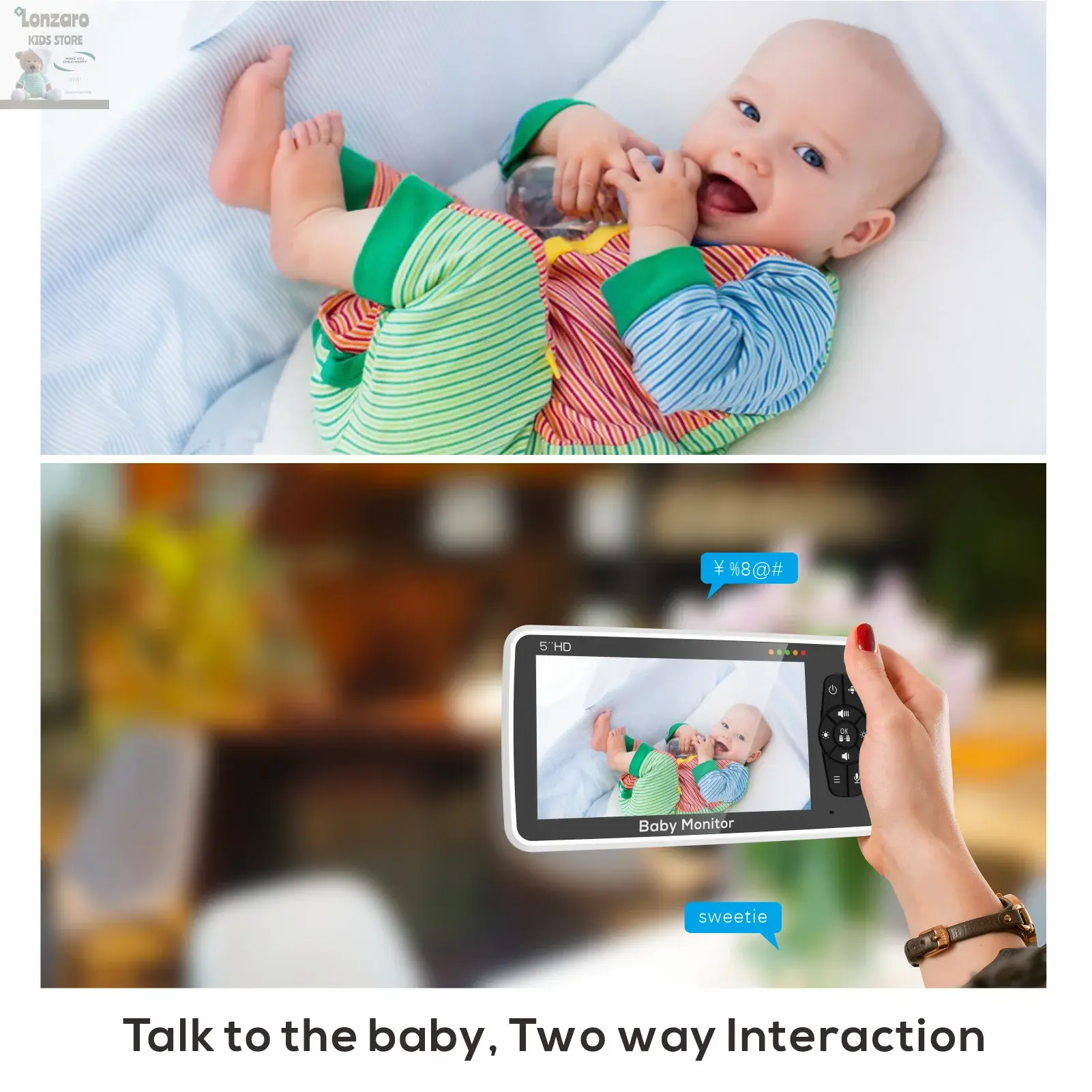 5 inch video Babyfoon met Camera en Audio - Lonzaro Kids