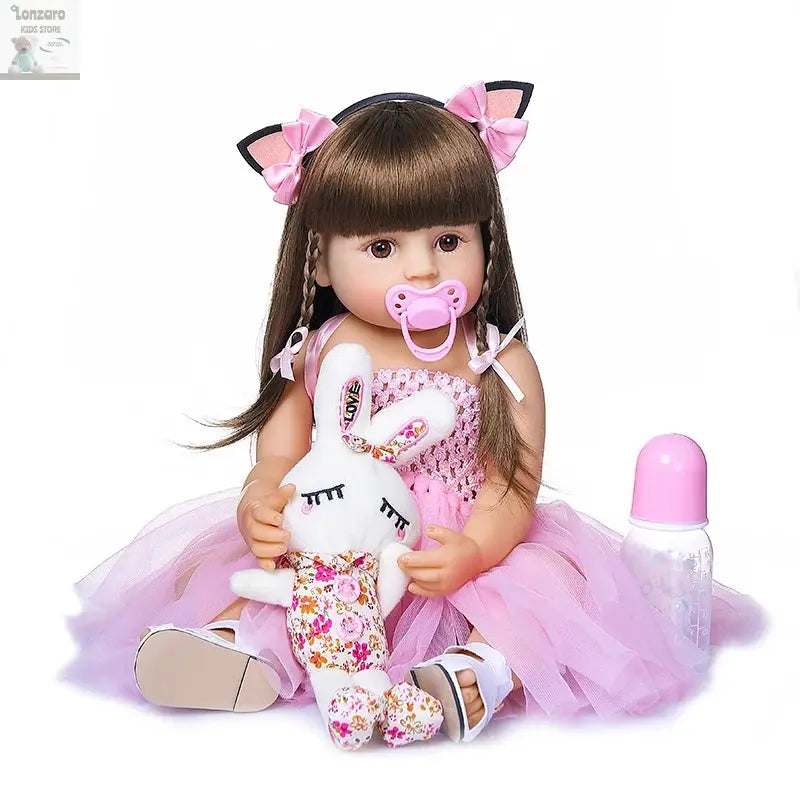 55cm NPK bebe doll reborn toddler girl pink princess baty toy very soft full body silicone girl doll Lonzaro Kids
