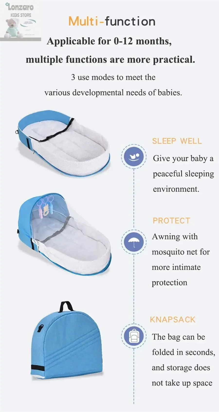 Draagbaar Baby Bed Veiligheid en Comfort - Lonzaro Kids