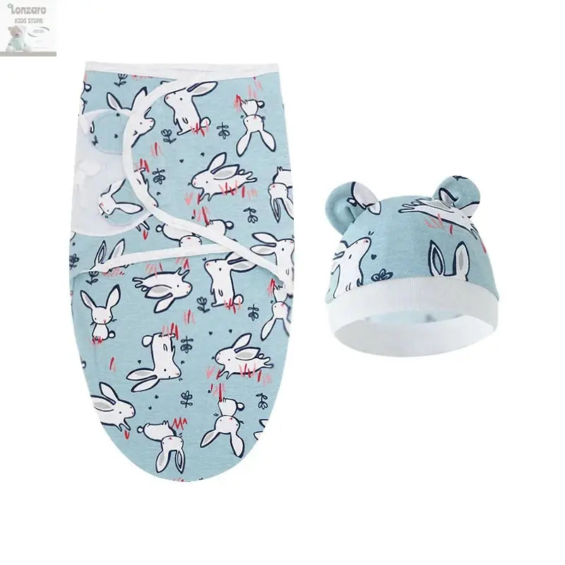 Baby Blanket Hat Set Cartoon Printed Cotton Newborn Swaddle Adjustable Infant Sleeping Swaddle Wraps All Seasons 0-6 Months Lonzaro Kids