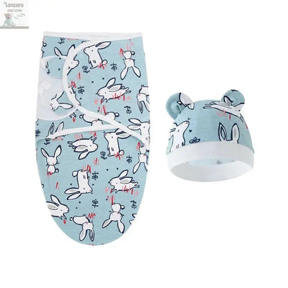 Baby Blanket Hat Set Cartoon Printed Cotton Newborn Swaddle Adjustable Infant Sleeping Swaddle Wraps All Seasons 0-6 Months Lonzaro Kids