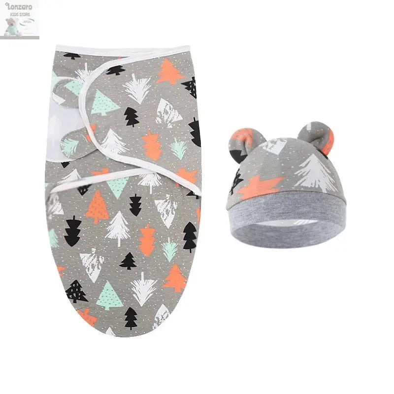 Baby Blanket Hat Set Cartoon Printed Cotton Newborn Swaddle Adjustable Infant Sleeping Swaddle Wraps All Seasons 0-6 Months Lonzaro Kids
