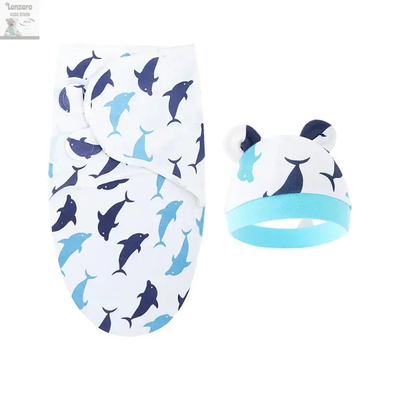 Baby Blanket Hat Set Cartoon Printed Cotton Newborn Swaddle Adjustable Infant Sleeping Swaddle Wraps All Seasons 0-6 Months Lonzaro Kids